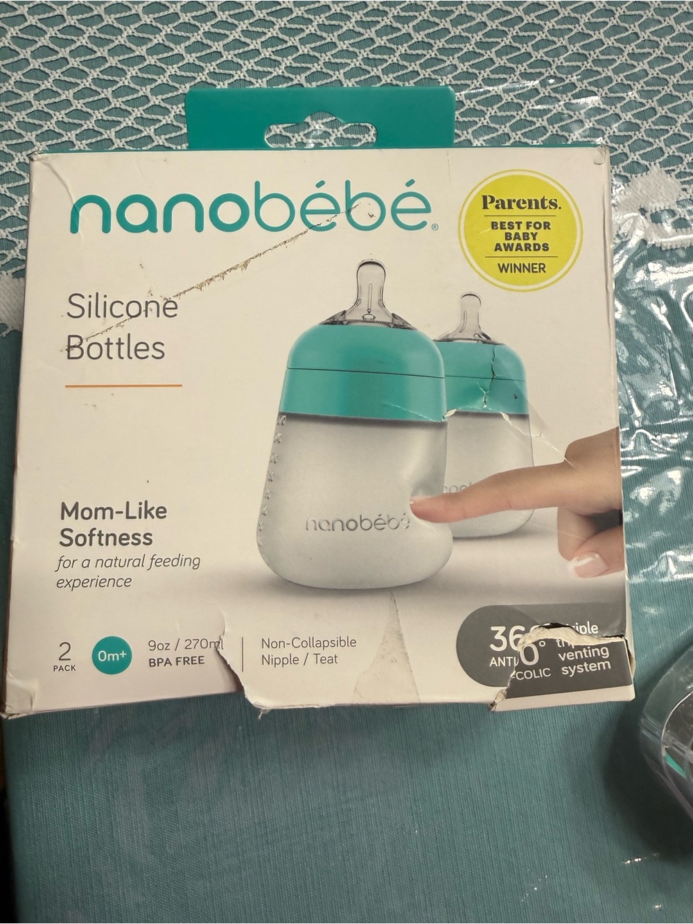 nanobébé Teal Silicone Baby Bottle - 9oz (2 Pack)
